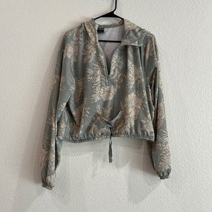 Hurley Green & White Hawaiian Floral Hooded Cropped Windbreaker Jacket